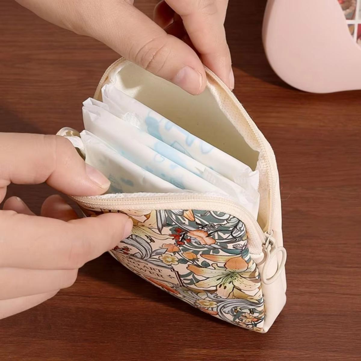 Creative PVC Sanitary Pads Bag Large Capacity Multipurpose Cosmetic Bag Coin Purse Mini Data Cables Organizer, Chic, Zipper, Compact, Organized, Casual, Multi-Use, Storage Bag