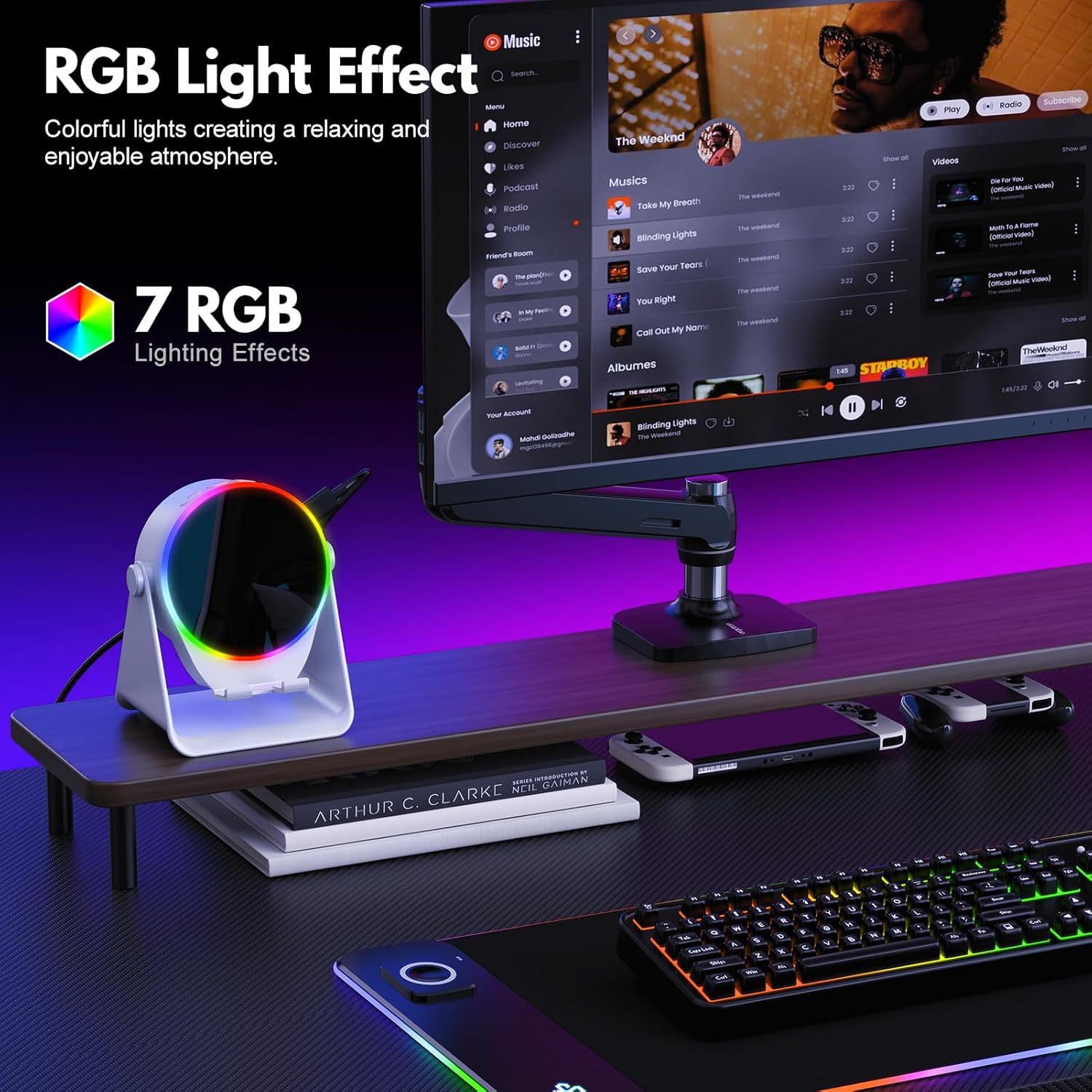 Wireless Induction Audio Bluetooth Speaker,360° Rotation Stand with LED,Universal Speaker Stands for Surround Sound&Hi-Fi Sound,Portable Desktop Stand Gift for Home,Shower,Outdoors,Travel