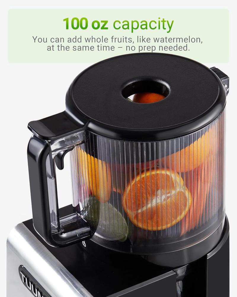 TUUMIIST Cold Press Juicer Machines – 6.5'' Large Feed Chute for Whole Fruits & Vegetables, High Juice Yield, Easy To Clean
