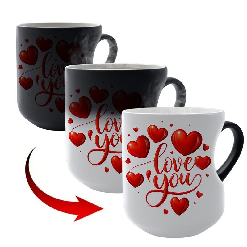 1pc Love you - Magical Color Changing Mug with Heart-Shaped Handle, 11oz Unique Heart Design, Red Heart Pattern, Heated Gradient Mug, Perfect Gift For Mother's Day, Valentine'S Day