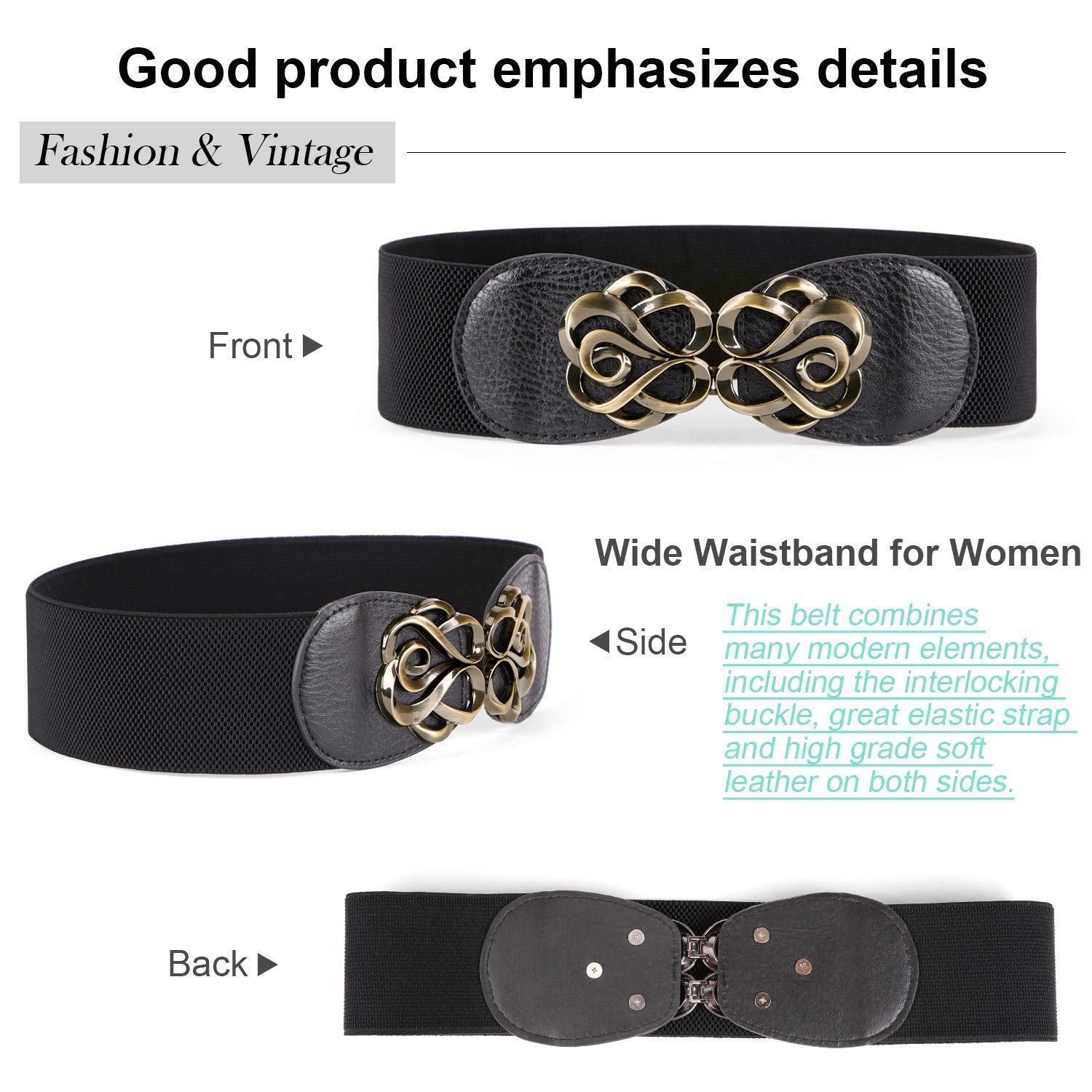 JASGOOD Women Stretchy Belts for Dresses Vintage Elastic Wide Waist Belts