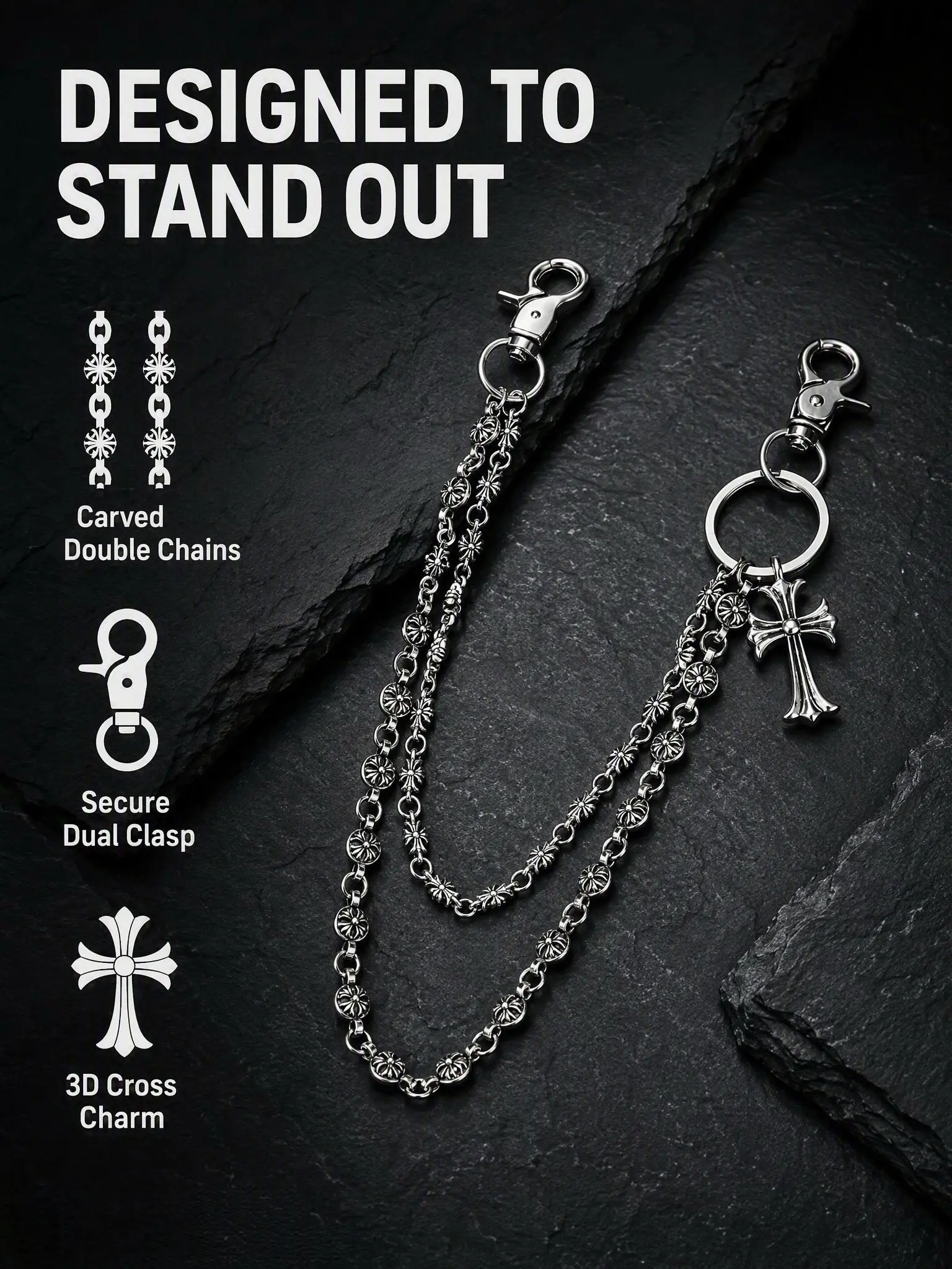 Crodo Element Pants Chain Cross Waist Chain Lobster Clasp Jeans Chain, Perfect Gift for Couples, Stylish Accessory for Everyday Wear Body Chains