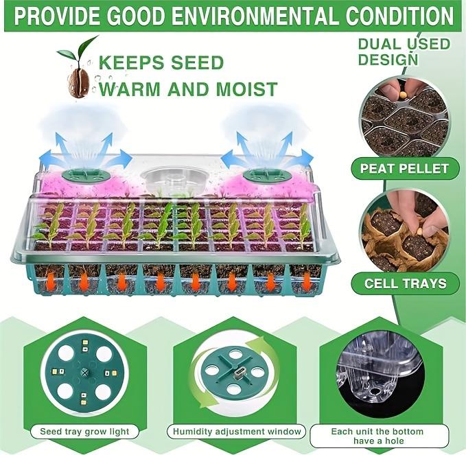 80‑Cell Seedling Tray Kit, 2 Counts Seed Starting Trays with Grow Light, Controller and Humidity Dome, Indoor Plant Germination Kit, Plant Growing Set