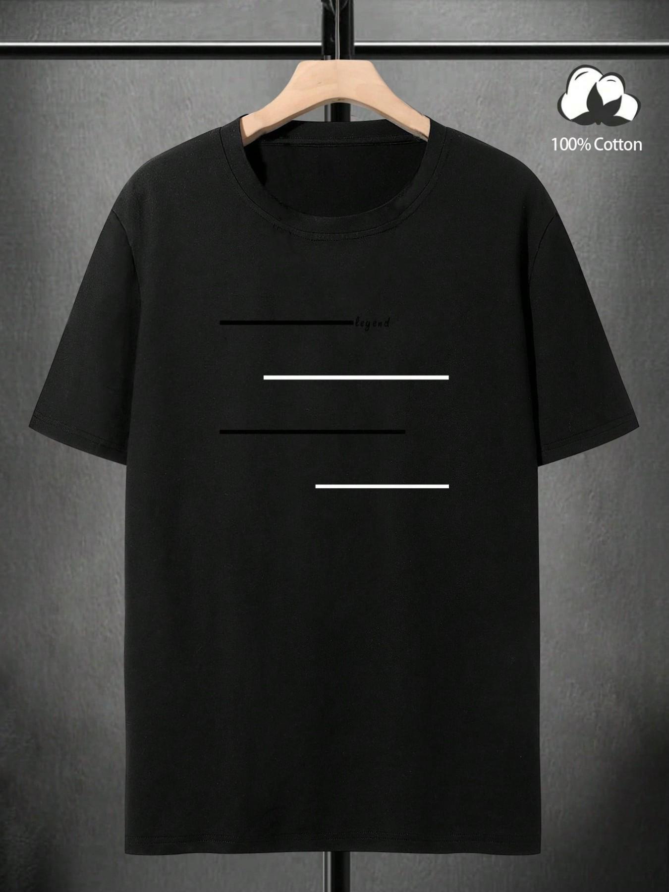 Unisex Minimalist Line Legend Short Sleeve T-Shirt, Japanese Style Loose Fit Cotton Top, Summer Casual Streetwear, Slim-Fitting H-Type