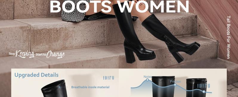 IDIFU Women's Square Toe Knee-High Boots, Soft Comfort Mid-calf Chunky Heels, Winter Footwear, Outdoor Walking Shoes Girl