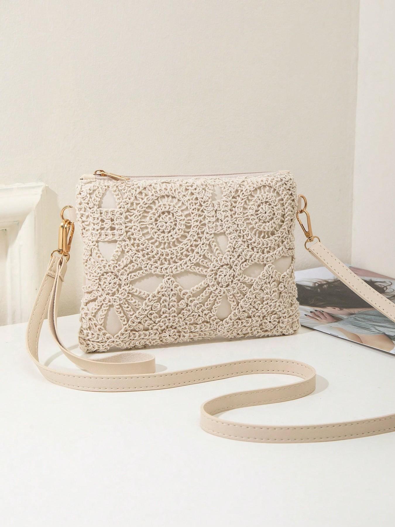 Mini Beach Bag With Wrist Strap & Coin Purse, Women's Shoulder Crossbody Bag, Spring/Summer New Versatile Small Unique Shoulder Bag, Sweet Square Bag , New Year , Beach, Straw Bag