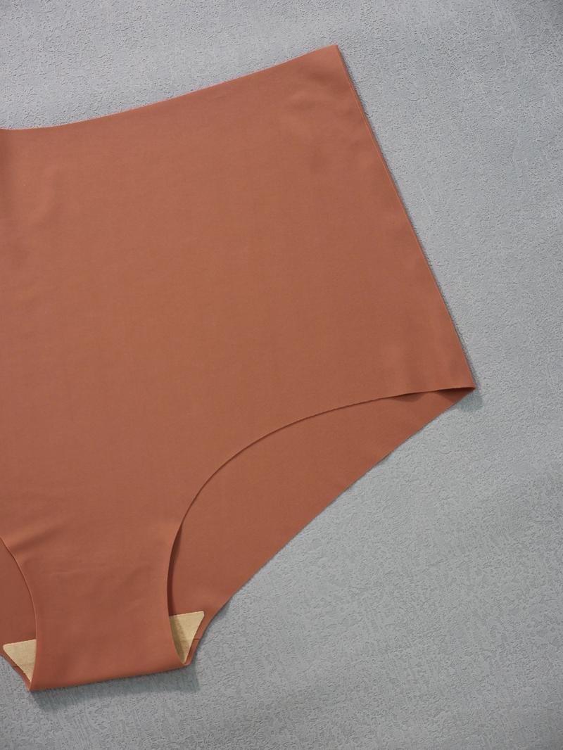 Plus Size Solid Color High Waist Knicker, Plus Size Seamless High Rise Panty, Women's Plus Underwear for All Seasons