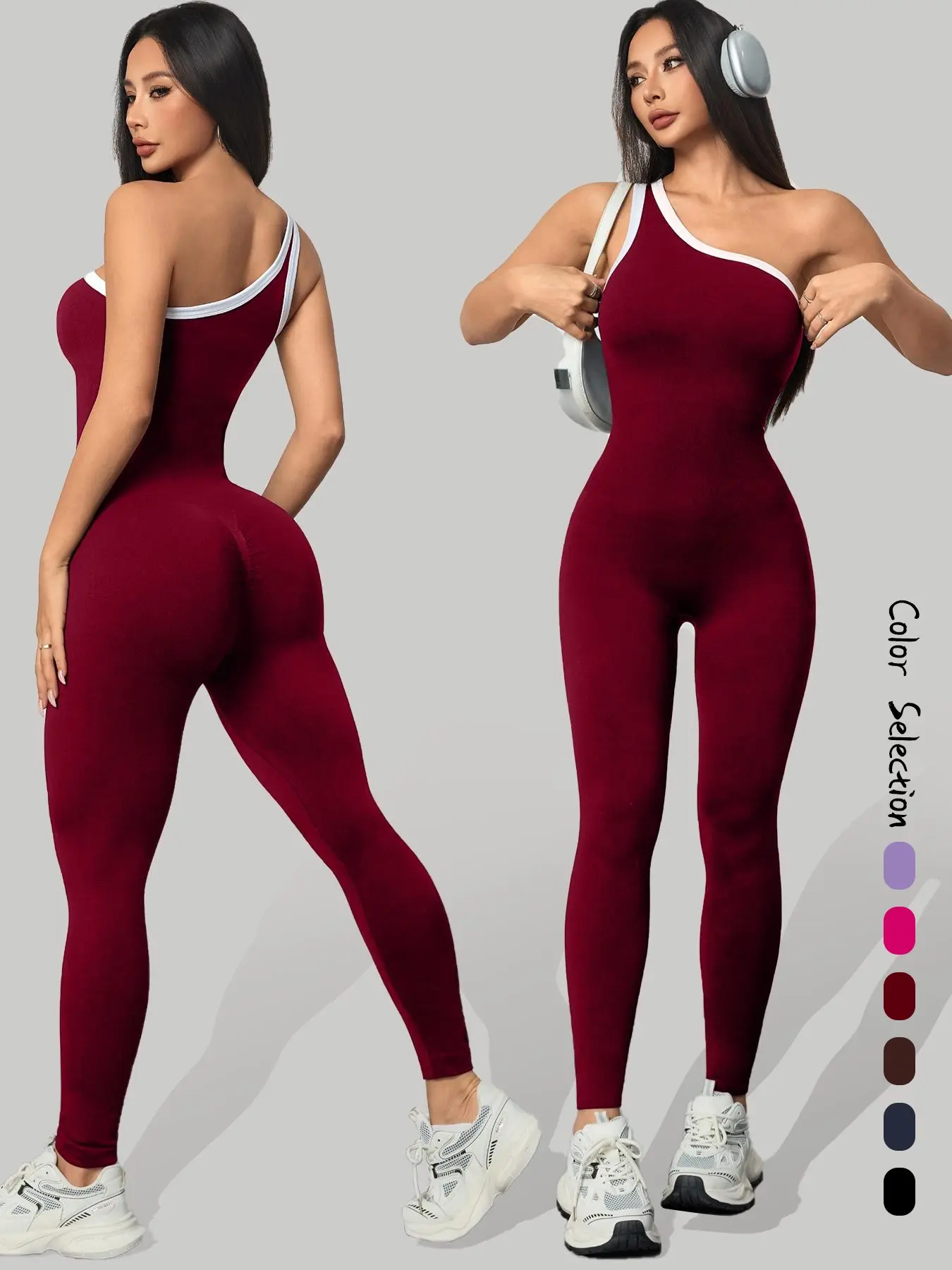 Seamless Knitted Women's Sporty Jumpsuit, Casual Tight-Fitting Sexy Peach Hip Yoga Jumpsuit, Comfortable and Stylish Workout Wear