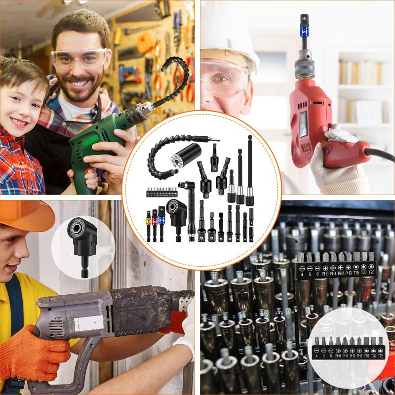 105-degree corner wrench with handle, elastic drill bit extender set, drill bit extender set, hexagonal joint adapter, joint extender, universal drill bit, multi-functional corner wrench, screw bit, Right Angle Drill