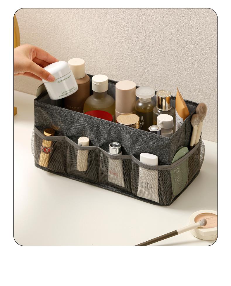 Cationic Desktop Organizer Box, Foldable Mesh Storage Bin for Cosmetics Jewelry, Solid Color Makeup Holder, Multi-Purpose Desk Tidy for Home Office
