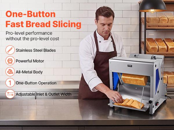 VEVOR Electric Bread Slicer, 370W Bread Slicing Machine, Die-Cast Aluminum Countertop Bread Cutter Machine for 12mm Slice Thickness, Commercial Home Use for Bakeries Restaurants, 120V