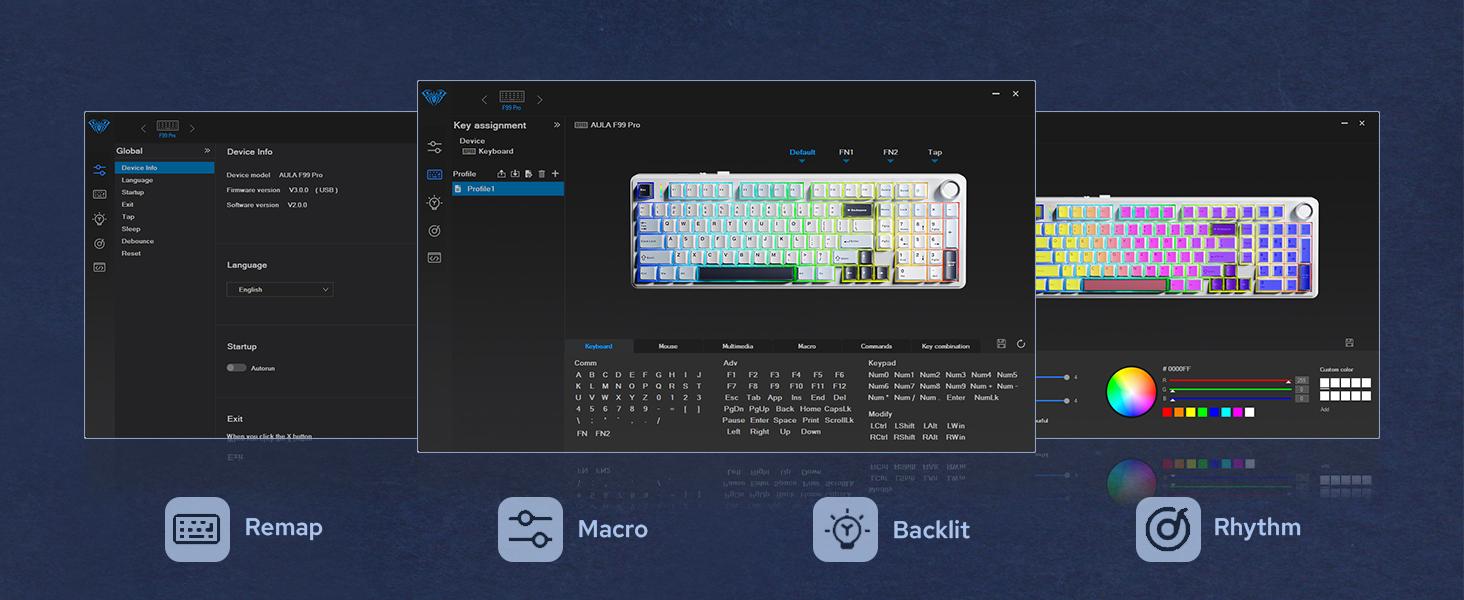 (NEW)Aula F99 Pro Mechanical Keyboard, Hot Swappable Custom Gaming Keyboard, Tri-Mode BT5.0/2.4GHz/USB-C Creamy RGB Keyboard with Numpad PBT Keycaps Multifunction Knob for MAC PC Gamer - Blue