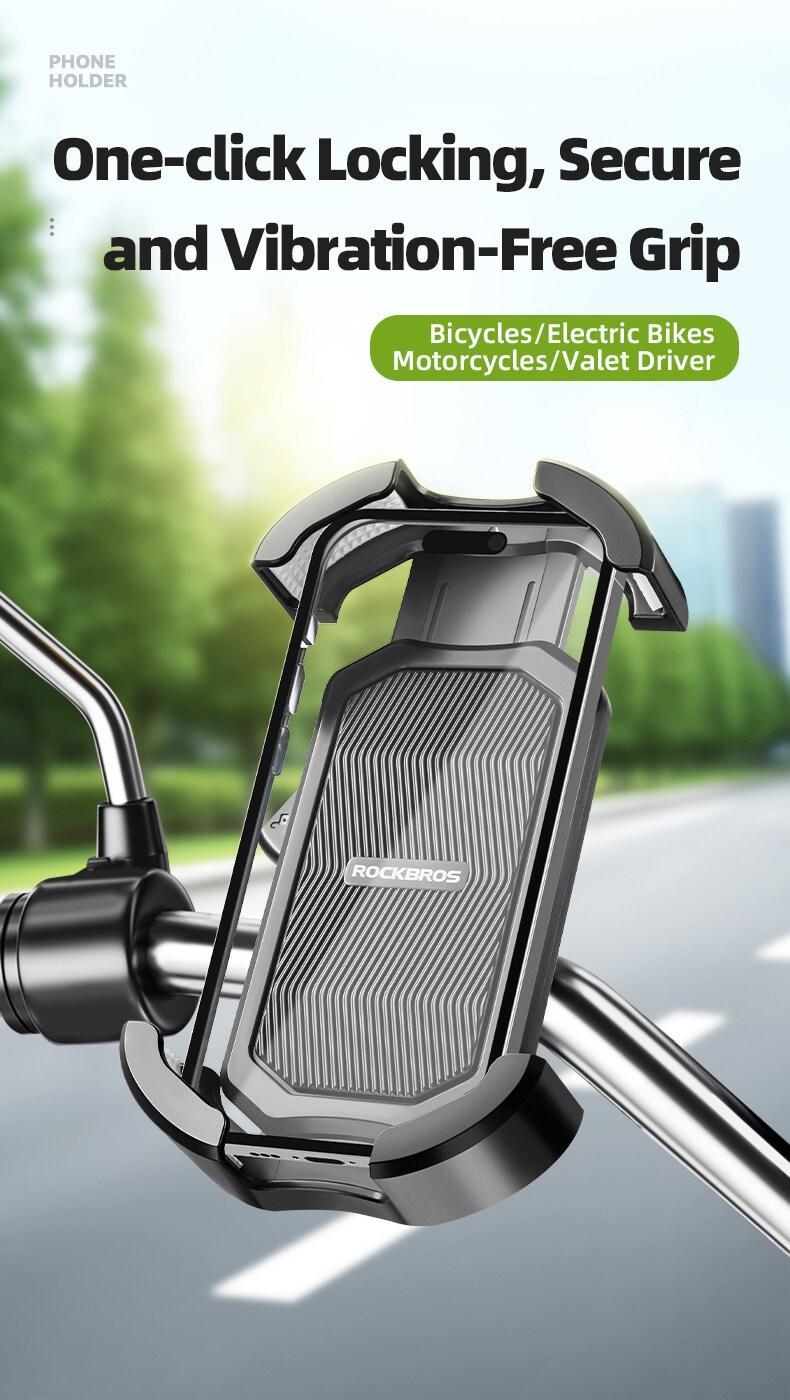 ROCKBROS Bike Phone Holder, Motorcycle Phone Mount with Security Lock, Shockproof Bicycle Phone Mount, Adjustable Phone Holder for Bike, Motorcycle, Scooter, Suitable for 4.7”-6.8” Phone
