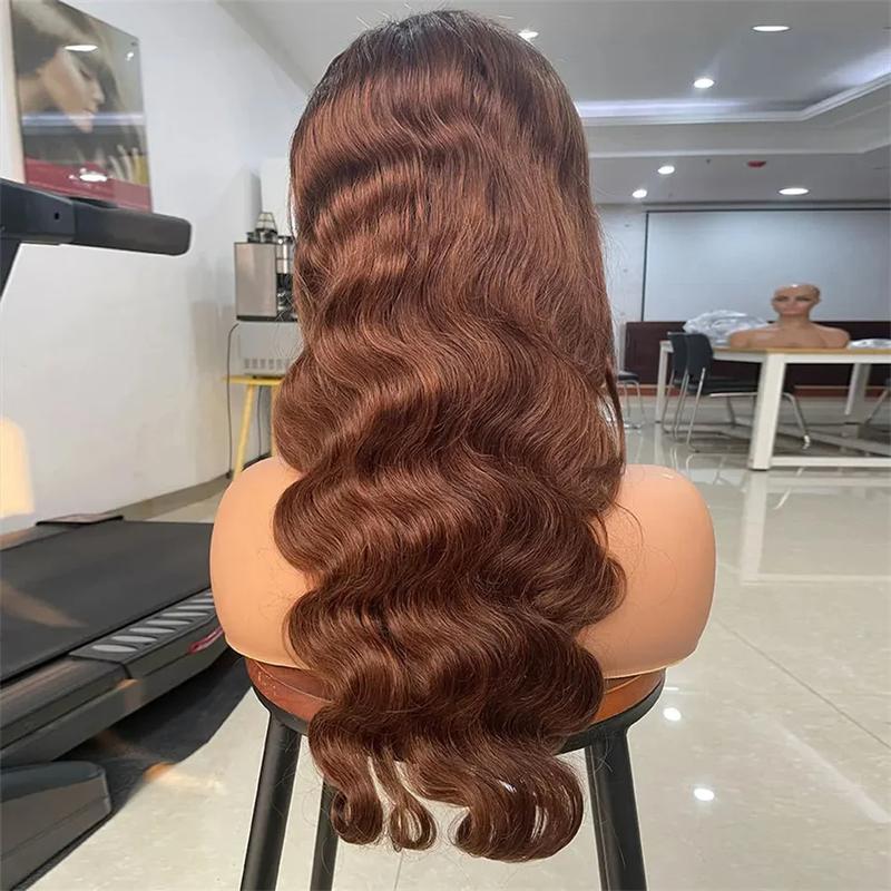 Bling Hair Chocolate Brown 13x6 Brazilian Body Wave/Straight Lace Front Human Hair Wigs 4# Colored Pre Pucked HD Lace Frontal Wigs 7x5 Glueless Wigs For Women