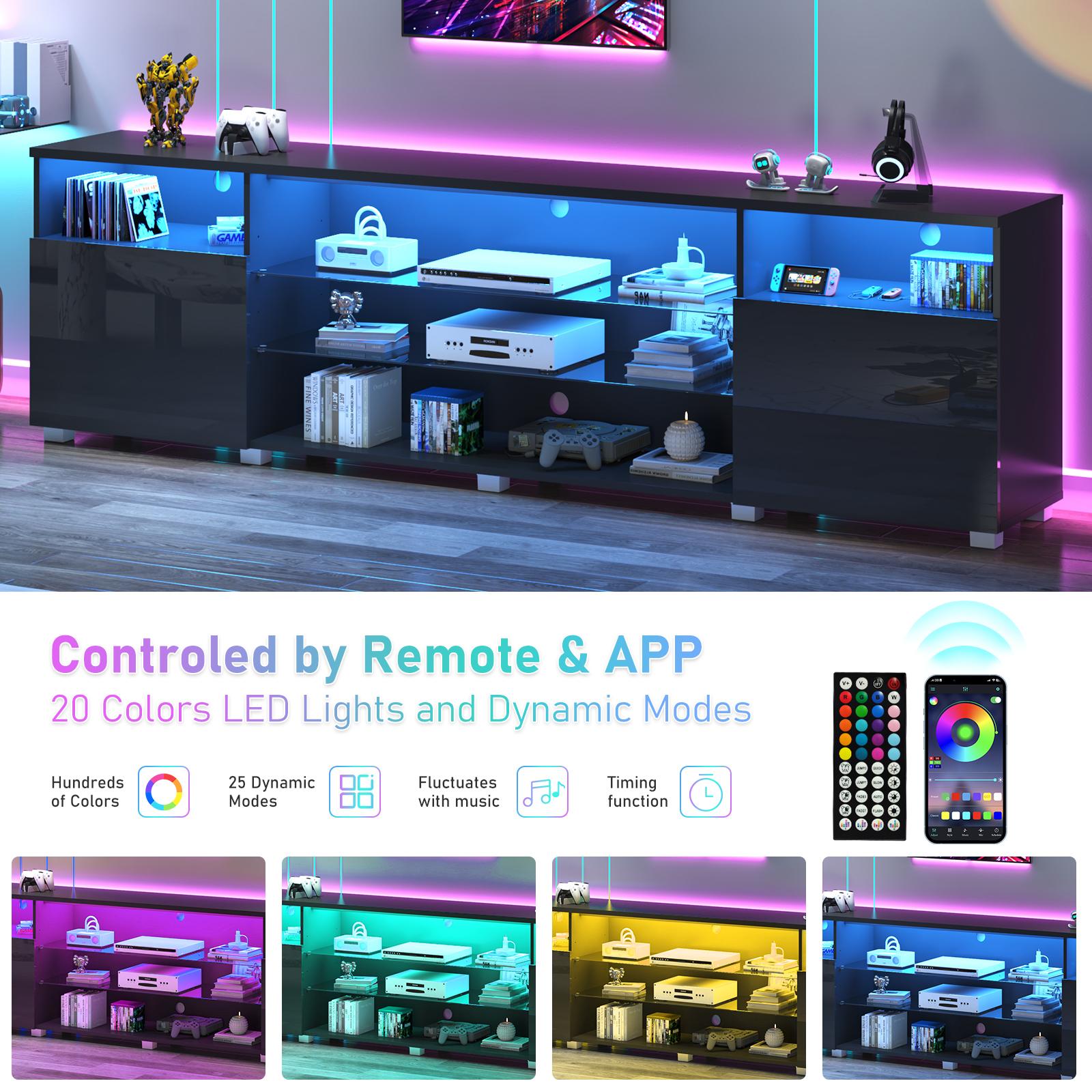 Modern LED 57/65/71/80.7/86.6in TV Stand for 55/60/65/70/75/80/85/90/95 inch TV,High Glossy TV Entertainment Center with Storage Drawer,TV Stands for Living Room,APP RGB Light,Smart Modern TV Cabinet (Black/White Marble/Black Marble)