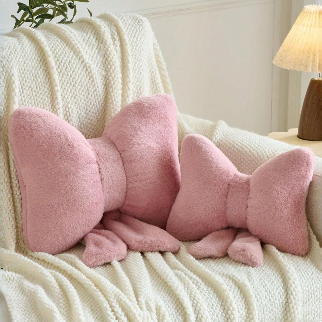 1pc Pink Bow Shaped Ultra Soft Plush Throw Pillow, Coquette Aesthetic Faux Fur Fluffy Cushion, Soft Cushions, Cute 3D Bow Decorative Pillow for Bedroom, Living Room, Cozy Gift for Home Decor Lovers, Valentine’s Day, Galentine’s Day