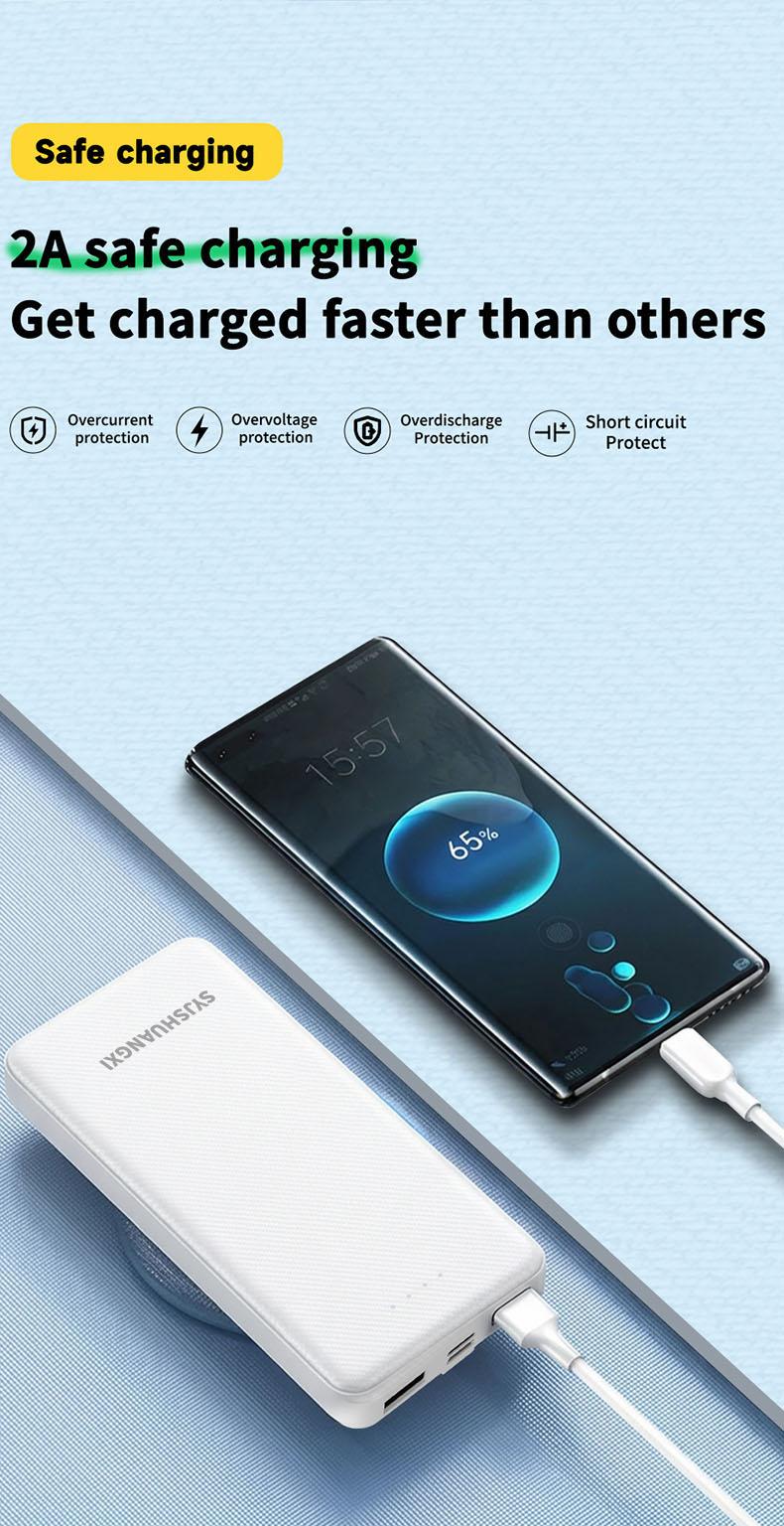 1pc 10000mah Power Bank, Dual Output USB-A & Type-C, Fast Charging, Portable Charger for iPhone Android Devices