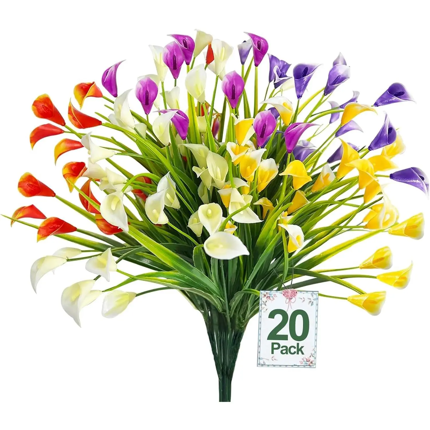 20 Bundles Calla Lily (400 Heads) Artificial Flowers for Outdoors, Fake Plants UV Resistant Faux Plastic Fake Flowers for Indoor Planter Porch Gardens Home Summer Cemetery Decor(Color Mix)