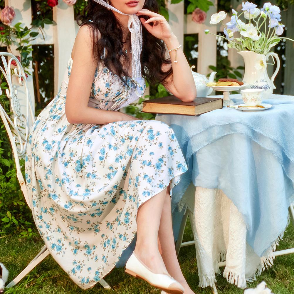 【Valentine's Day Limited】Grace Karin Women's Floral Midi Dress Corset Sundresses 2026 Summer Spring Vacation Milkmaid Dresses