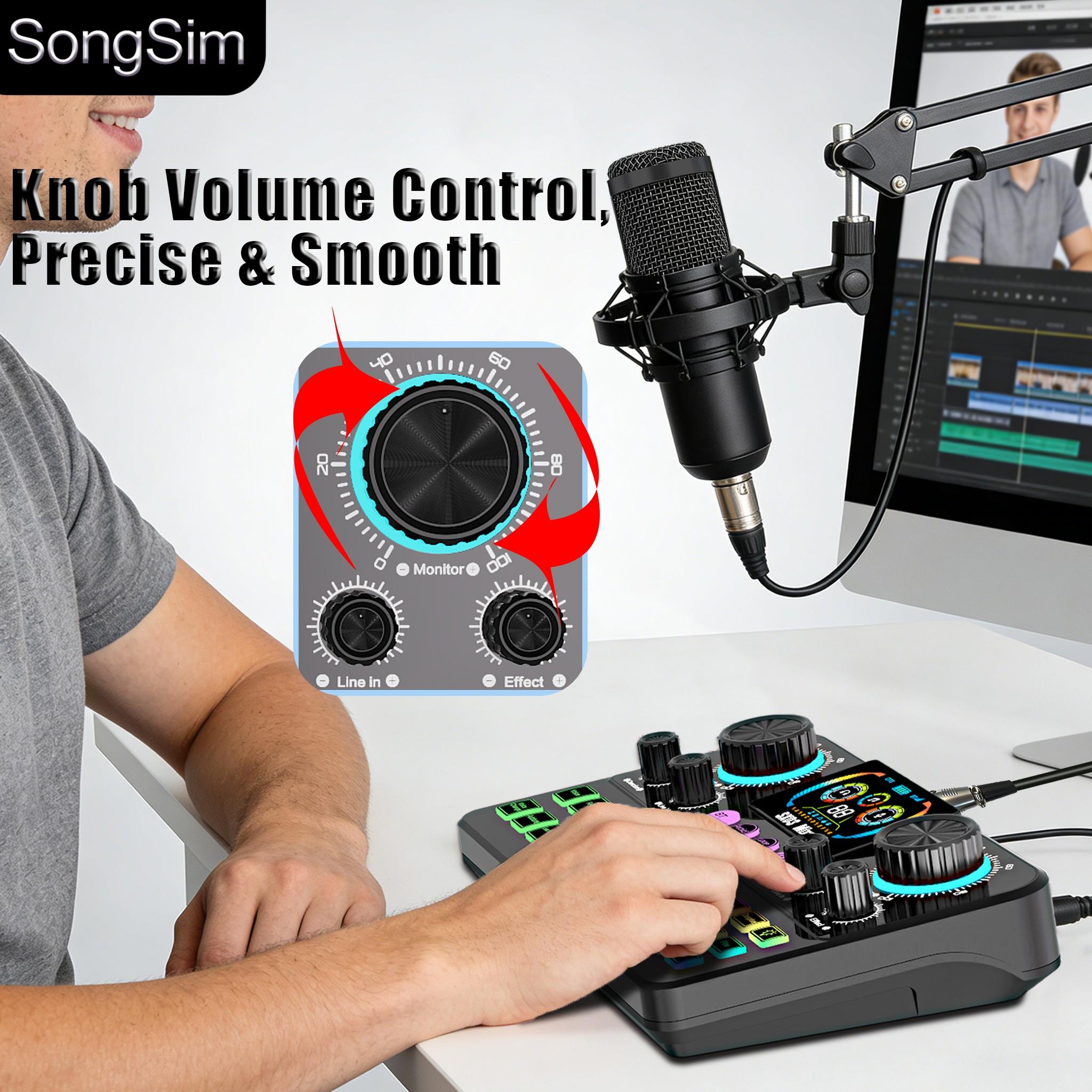 Professional Podcast Voice Changer Kit, Includes Microphone and Stand, 3 Channel Audio Input, OTG/USB Output, Suitable for Voicing, Speaking, Singing