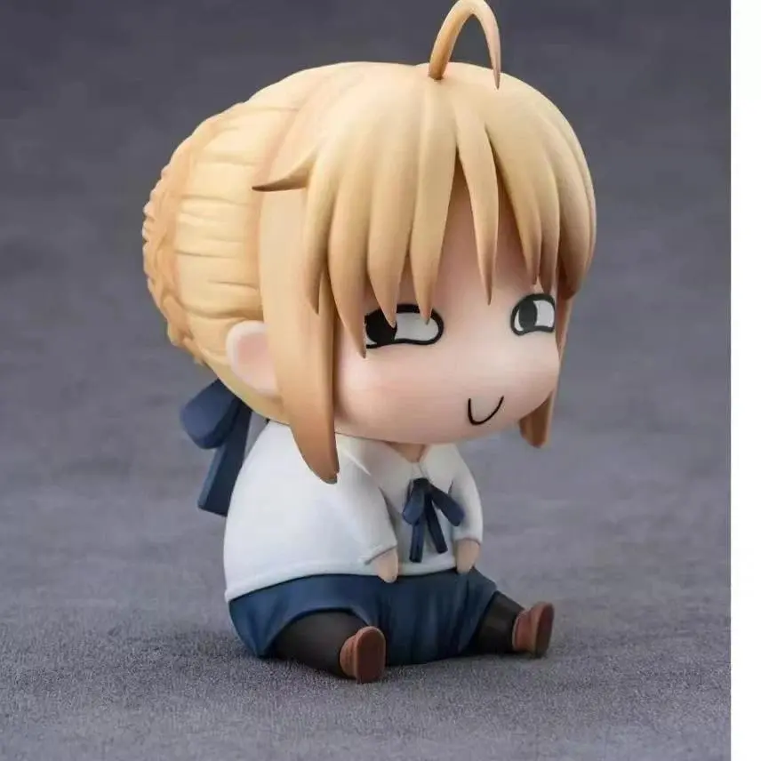 10cm Fate Series Chibi Saber Figure Q Version Funny Dumb Face Sitting Anime Model Desktop Ornament Toy Car Decor Game Fans Gifts