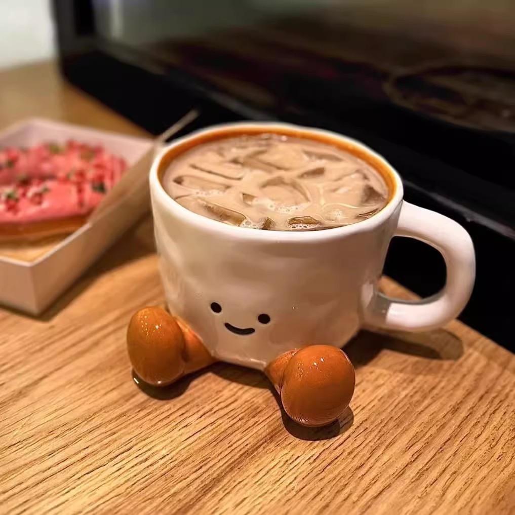 Adorable "Caramel Little Feet" Ceramic Mug — Stylish & Light Luxury Coffee Cup | Underglaze Cartoon Mug — Perfect for the Office, Breakfast, or as a Water Cup