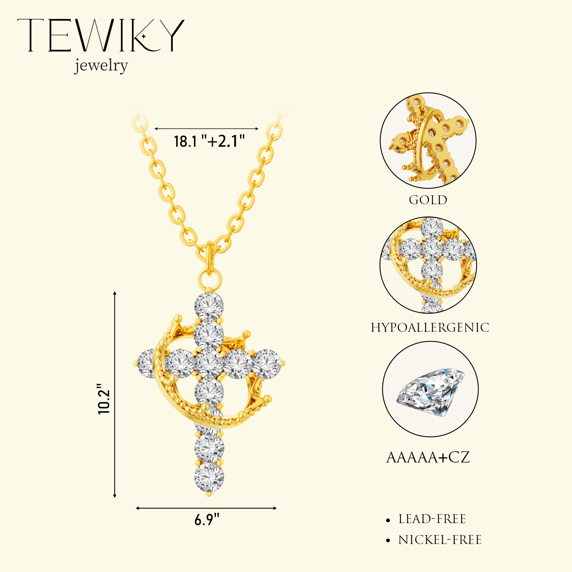 Tewiky Simple Crown & Cross Pendant Choker Easter Necklace for Women & Men & Girls Pretty Crown Cross Necklace For Daily Party Clothing Decor Trendy All-match & Exquisite Jewelry gift For Summer dealsforyoudays Zirconia Chain For Easter gifts