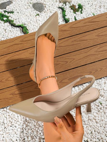 Summer Outfits 2024 Minimalist Temperament Pu Leather Slingback Pumps, Simple Design All-match Solid Color High Heels, Elegant Pointed Toe Slip on Shoes for Daily Work Office