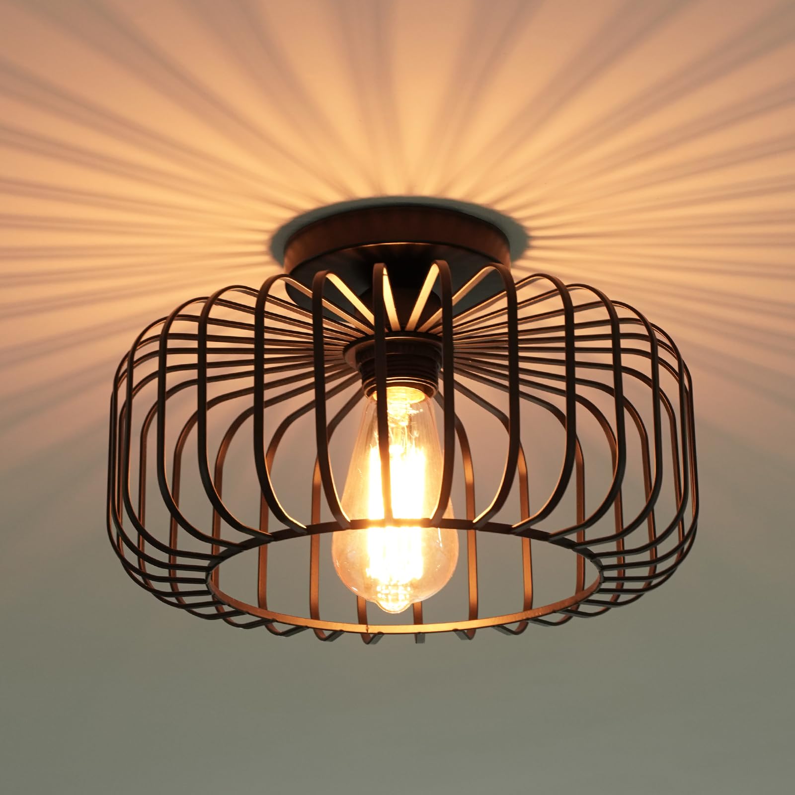 Serbasic Semi-Flush Mount Ceiling Light Fixtures Modern Gold Ceiling Light E27 Base Round Lampshade Chandelier for Hallway Bedroom Foyer Living Room Dining Room Kitchen