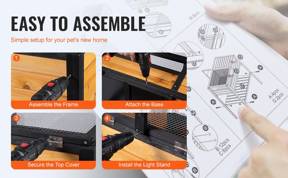 VEVOR Tortoise Habitat, Wooden Tortoise House Indoor Outdoor, Tortoise Enclosure with Light Stand, Reptile Enclosure Small Animal Cage with Stand Legs for Gecko, Lizard, Snake