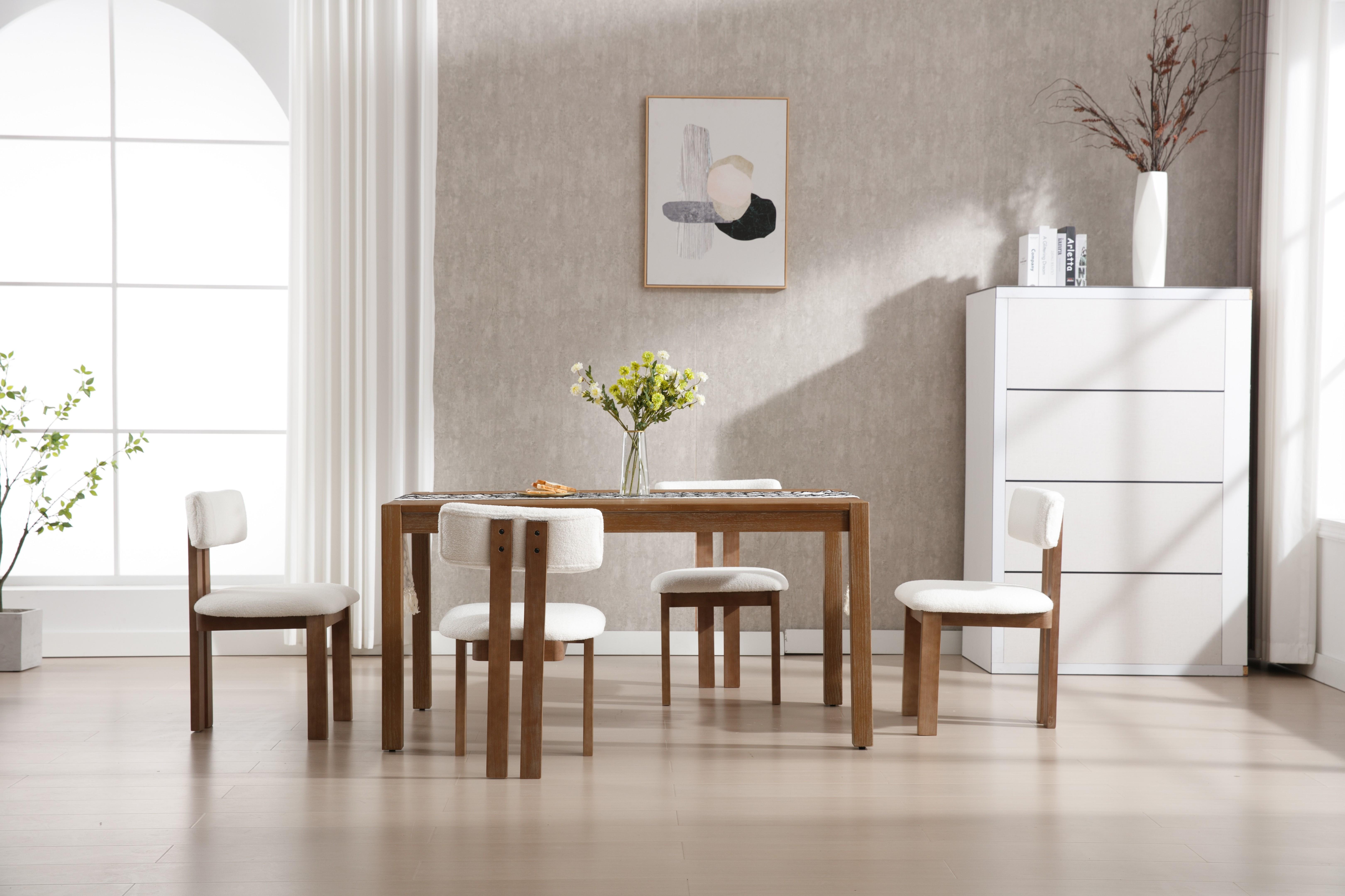 CHAIRUS Farmhouse Wooden Dining Chairs Set of 2, Sherpa Upholstered Kitchen & Dining Room Chair with Open Back, Comfy Armless Side Chair for Home/Living Room/Restaurant, Sherpa Fabric, White