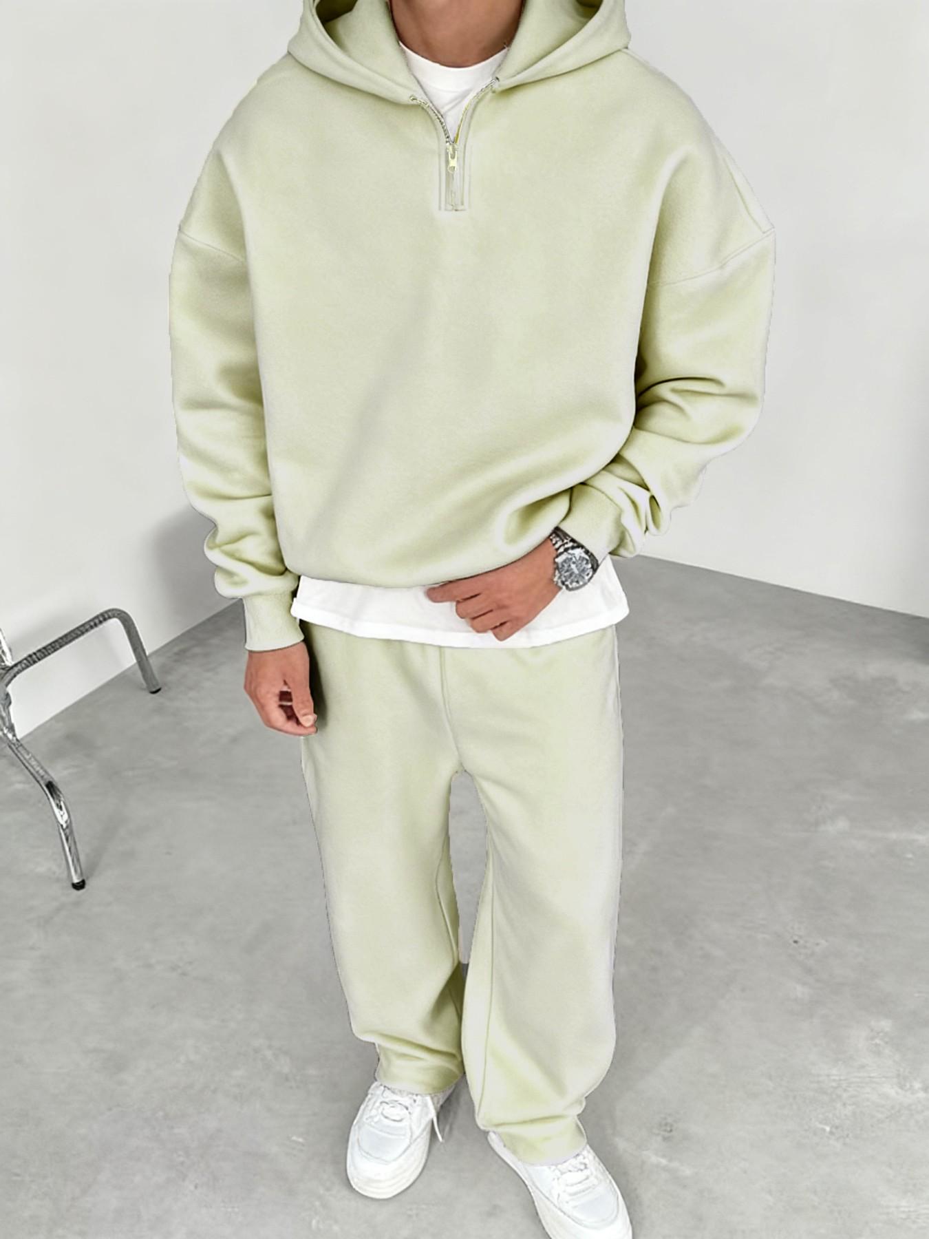 Men's Light Blue Half-Zip Hoodie & Sweatpants Set, Heavyweight Oversized Loungewear, Casual Jogger for Spring & Fall, 9 Colors