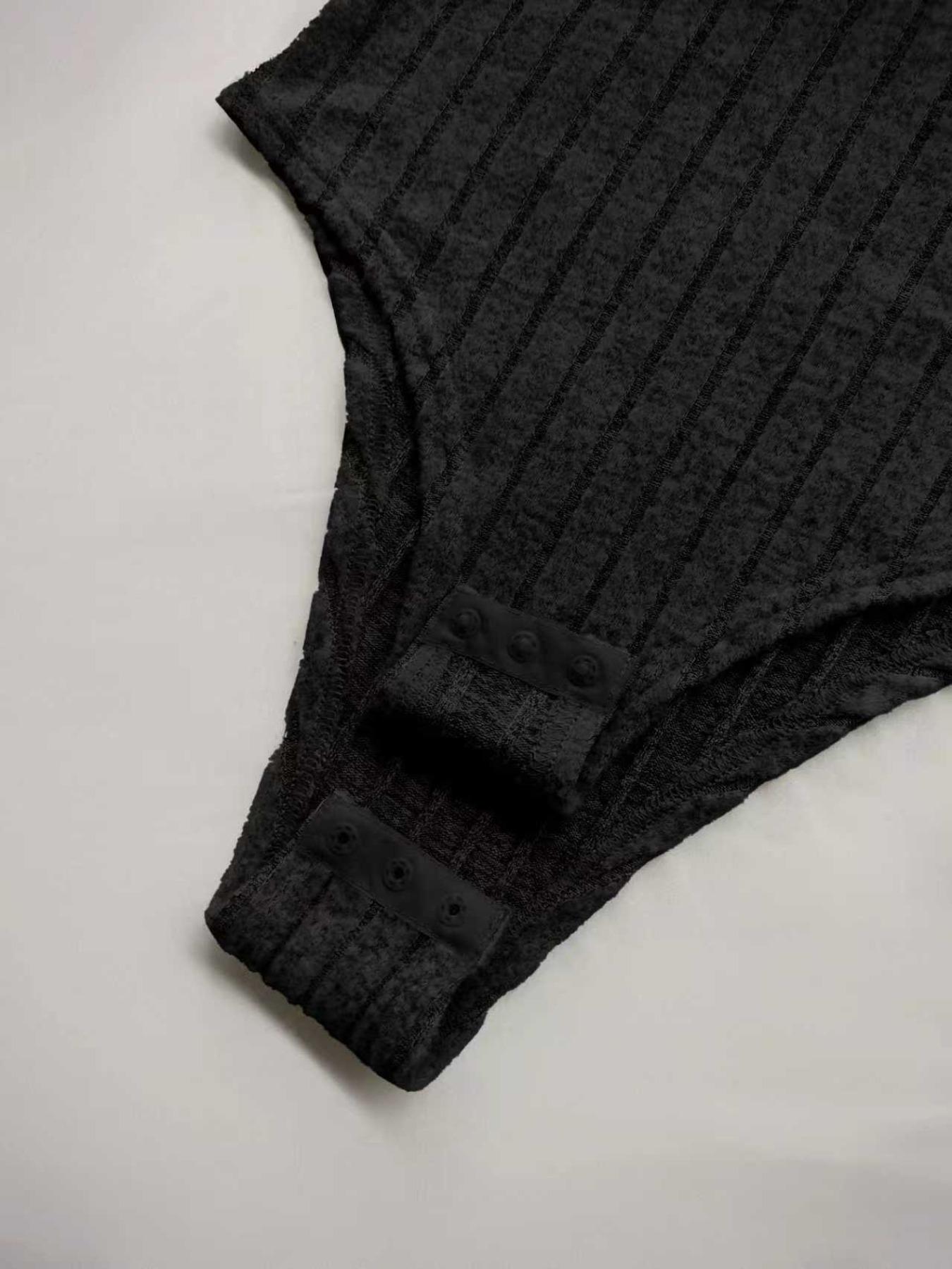 Women's Slim-Fit Solid Color Ribbed Fleece Bodysuit and Wide-Leg Pants Set, Fashionable Comfortable Fabric for Daily Wear