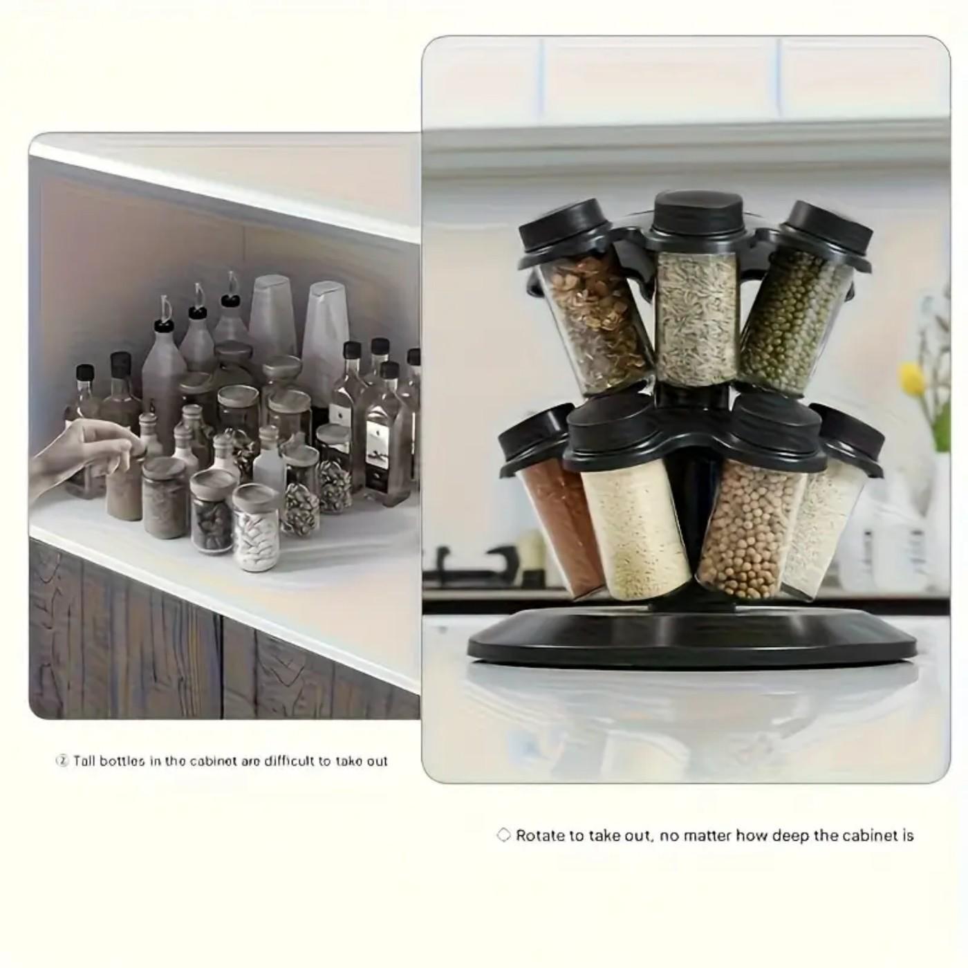12-In-1 Rotating Spice Rack with Mushroom-Shaped Compartments, Multi-Functional Kitchen Organizer, Space-Saving Countertop Storage
