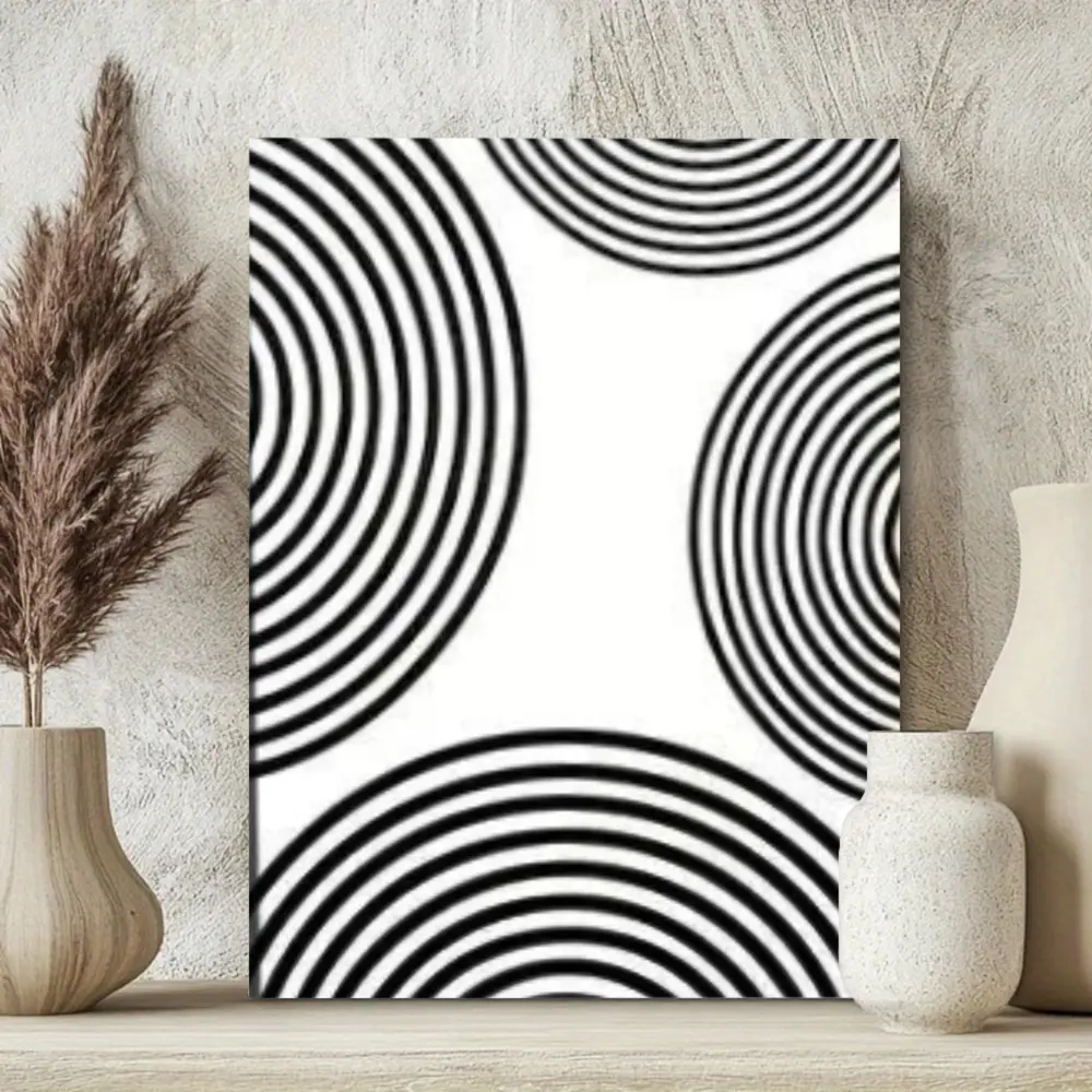 Modern Minimalist, Canvas Wall Art, Black And White Concentric Circles Geometric Pattern, High Definition Giclee Print On Premium Cotton Canvas, Contemporary Living Room Bedroom Office Decor, 1 Piece Unframed