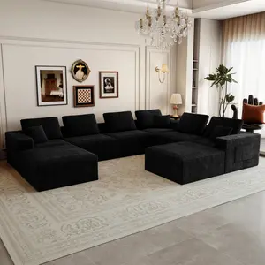 Aobtkel®141.73*106.3"Modular sectional sofa seat,Upholstered compressed couch for living room,Bedroom,Apartment,No assembly required,8PC free combination,Plush corduroy fabric,BLACK