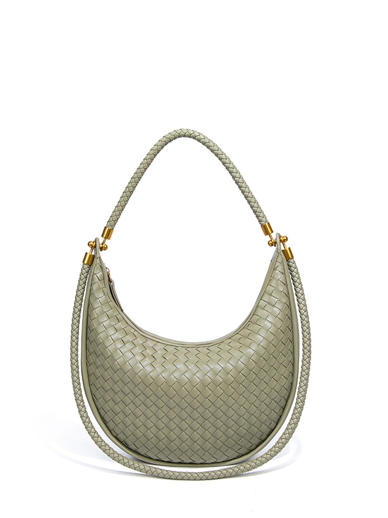 Handmade Custom Woven Bag for Women, Casual Handbag, Crescent Moon Shoulder Bag, Avocado, Lazy Chic, High-End Style
