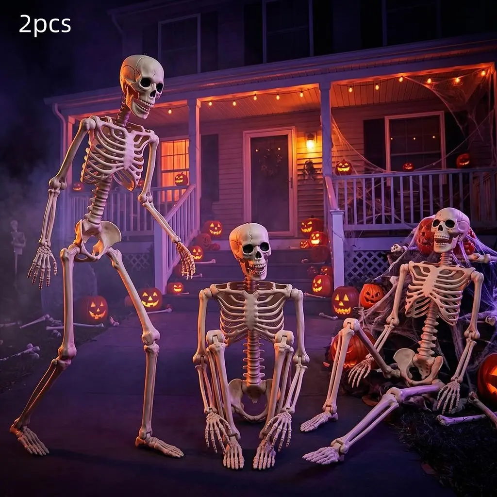 2pcs Halloween Realistic Spooky Skull Decorations, Full Body Movable Hanging Skull Head Ornaments, Home Decoration, Festival Decorative Hangings