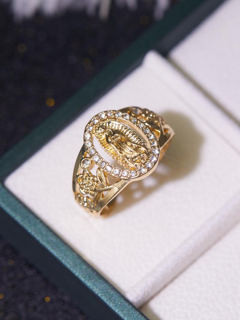 Punk Style Virgin Mary Design Ring, Rhinestone Decor Ring for Women & Men for Party, Daily Decor, Trendy All-match Vintage Jewelry for Birthday Gift, Statement Rings