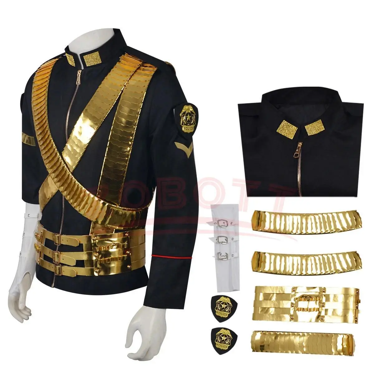 Hot Michael Joseph Jackson Classic JAM Jacket & Metal Belt Bullet Punk Exactly Same High Collection Halloween Costumes