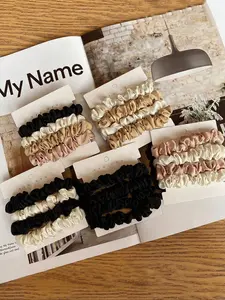 Solid Color Satin Scrunchies, Wavy Curly Scrunchies, Elegant Scrunchies for Women & Girls, Minimalist Headwear Suitable for Thick Hair, Fashion Hair Accessories for Party, Daily Decor