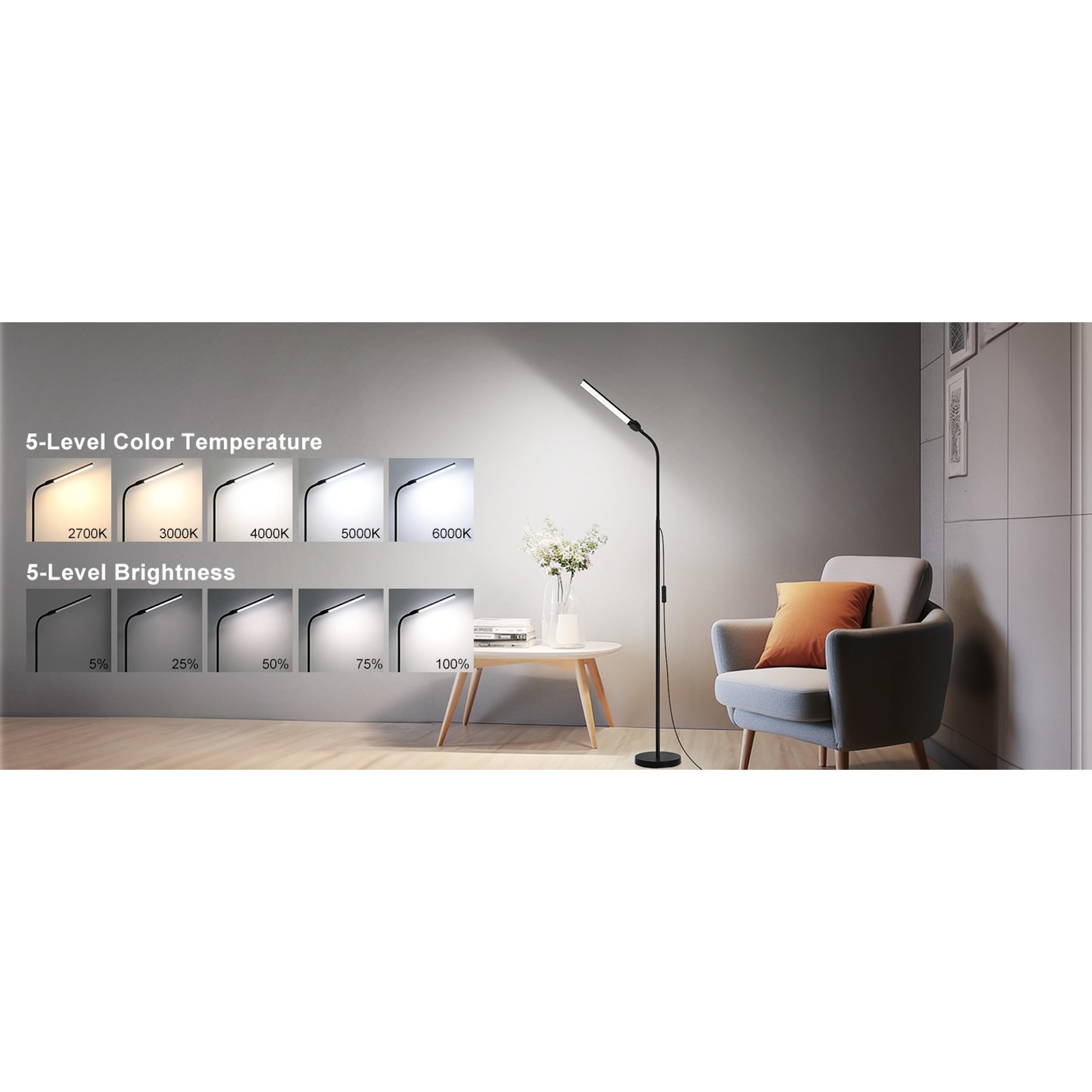 LED Floor Lamp, 18W/2000LM Bright Reading Floor Lamp for Office with Double Head, Adjustable Gooseneck Dimmable Modern Standing Light for Lash Extension Craft, Eye Caring Floor Lamps for Living Room