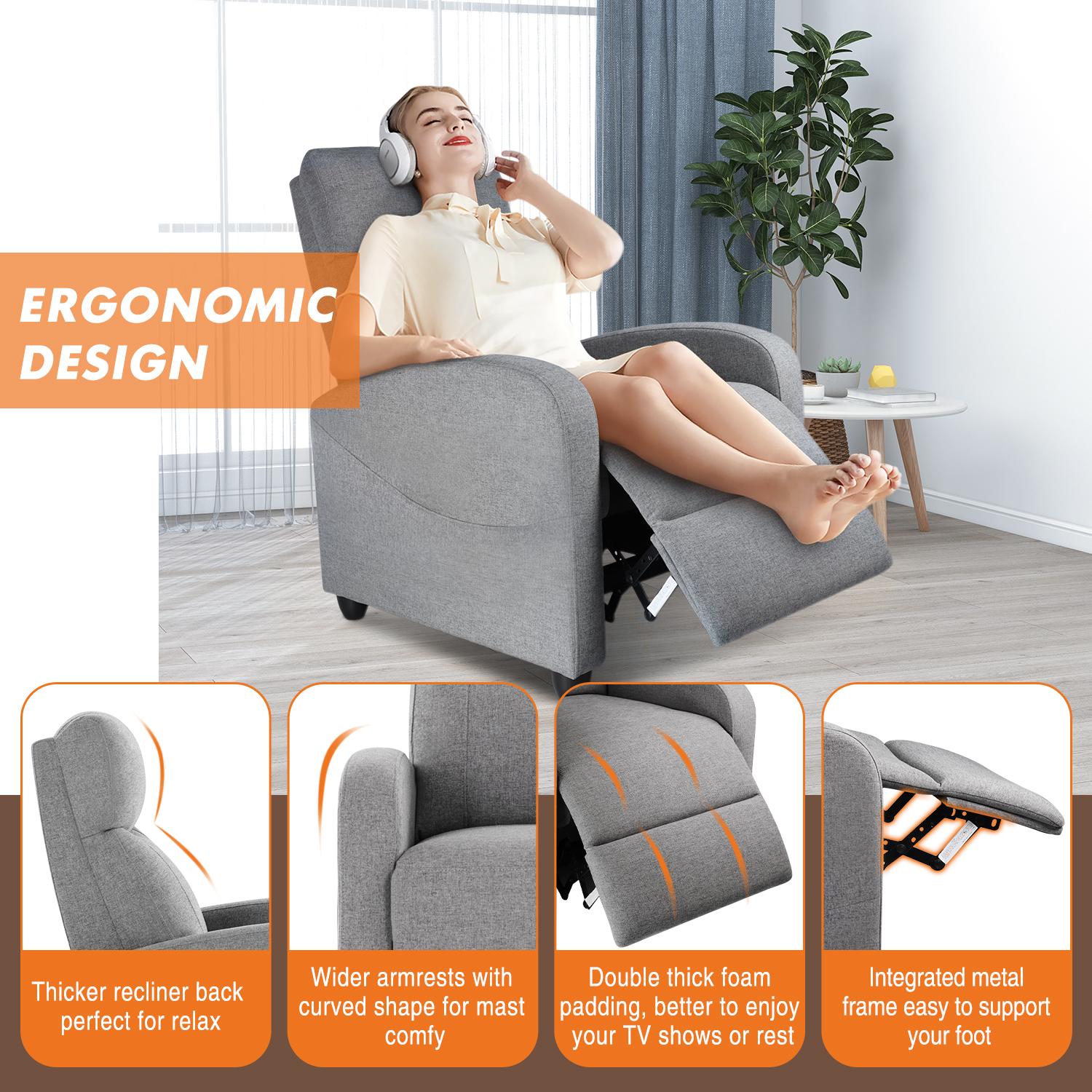 Massage & Heating Manual Recliner Sofa | Ergonomic Casual Chair for Living Room Relaxation Comfort Durable Chair Heater Remote Control Sturdy Material Black