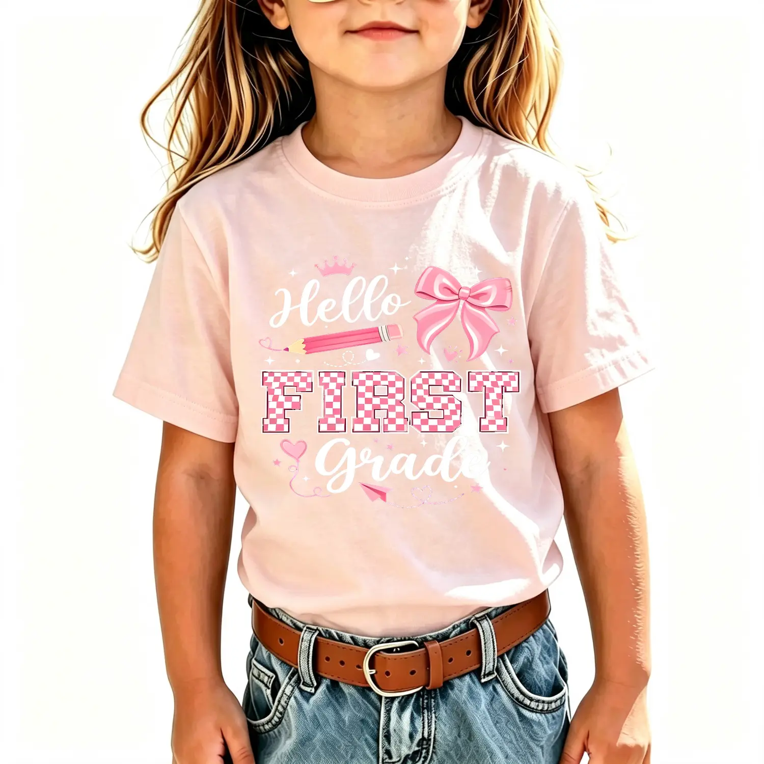 Hello First Grade First Day Of School Teacher Girls Cotton T-shirt