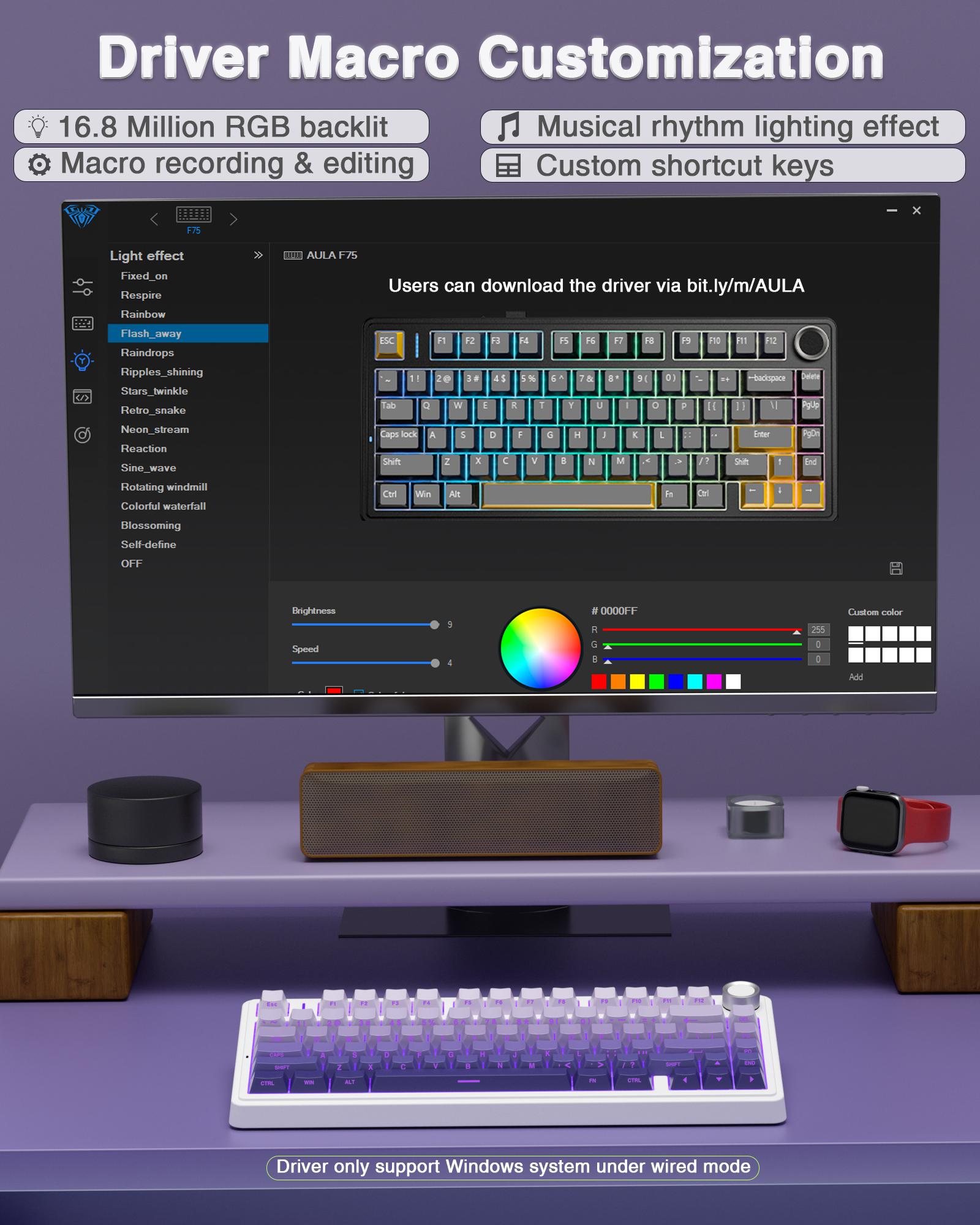 AULA Wireless Keyboard and Mouse Combo, F75 Pro Wireless Mechanical Keyboard,75 percent Gasket Hot Swappable Custom Keyboard+SC580X Wireless Gaming Mouse Light Purple office computer backlit creamy keyboard gaming accessory wireless mouse keyboard Set