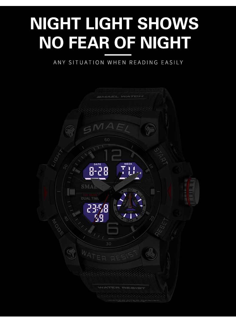 Unisex Modern Translucent Digital-Analog Sports Watch - 50mm Large Round Plastic Case, PU Leather-Polyurethane Strap, Luminous, 50M Water Resistant for Swimming, Showering, Large Size