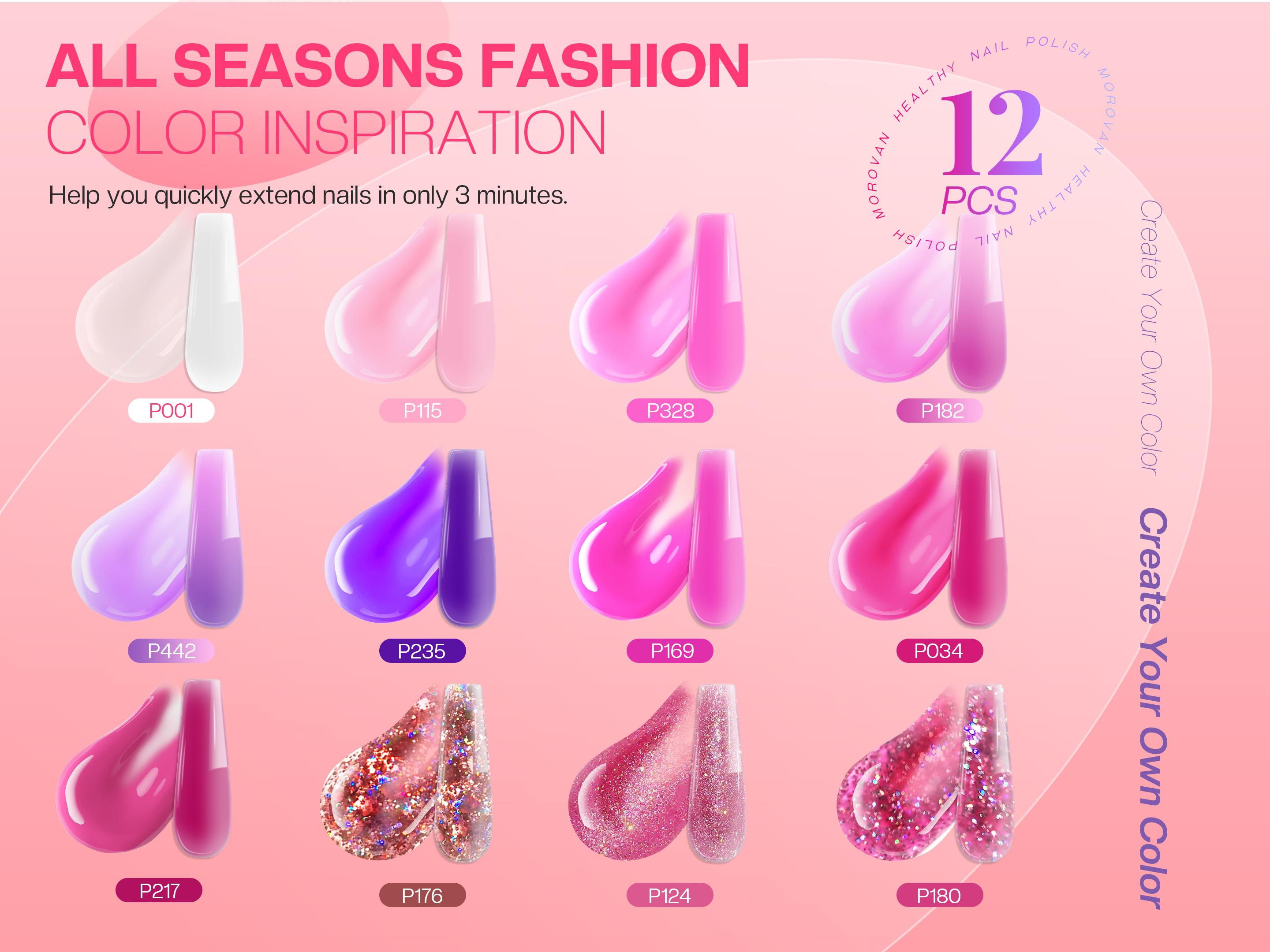 Morovan Poly Gel Nail Colors: 12 Colors Poly Nail Gel 15ml Professional Poly Nail Extension Gel for Holiday Manicure DIY Design Salon at Home