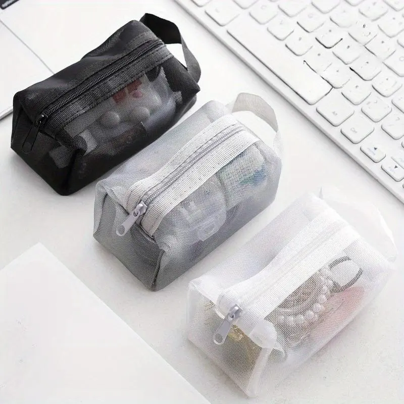 Transparent mesh storage bag, mini zipper bag, makeup bag, large capacity change, key card, small bag, portable card bag