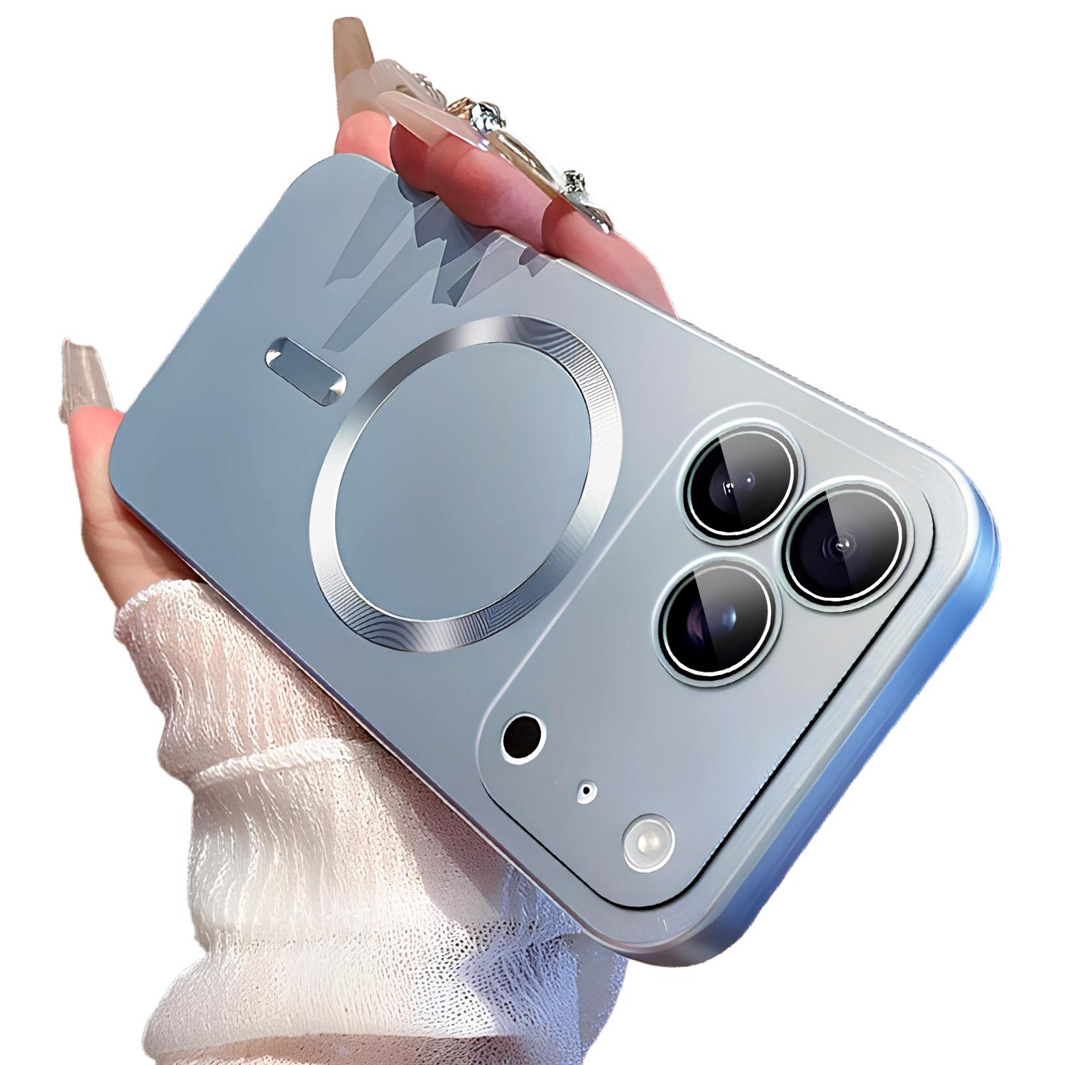 Magnetic for iPhone 17 Pro Max 16 15 14 13 Case Compatible with MagSafe Built-in Camera Lens Protector Slim Soft Silicone Bumper Shockproof Metallic Luster Phone Case