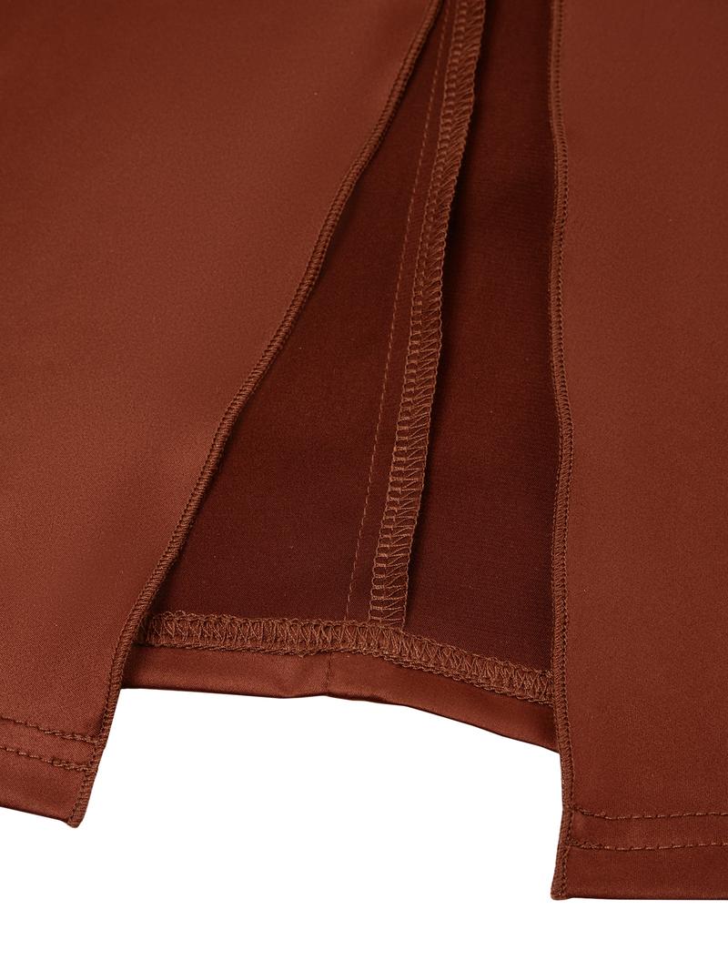 Elegant V Neck Backless Long Sleeve Dress, Plus Size Women's Fall Fashion, Slim-Fitting High Waist Split Skirt for Evening Parties